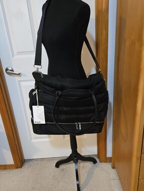 iPack Black Quilted Tote Bag With Silver Accents